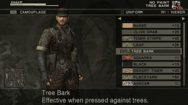 Picking your camo eventually just changed to the octocamo in MGS4 which was more welcome than constant menu navigation