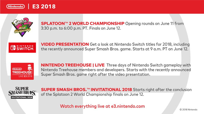 NIntendo E3 2018 schedule