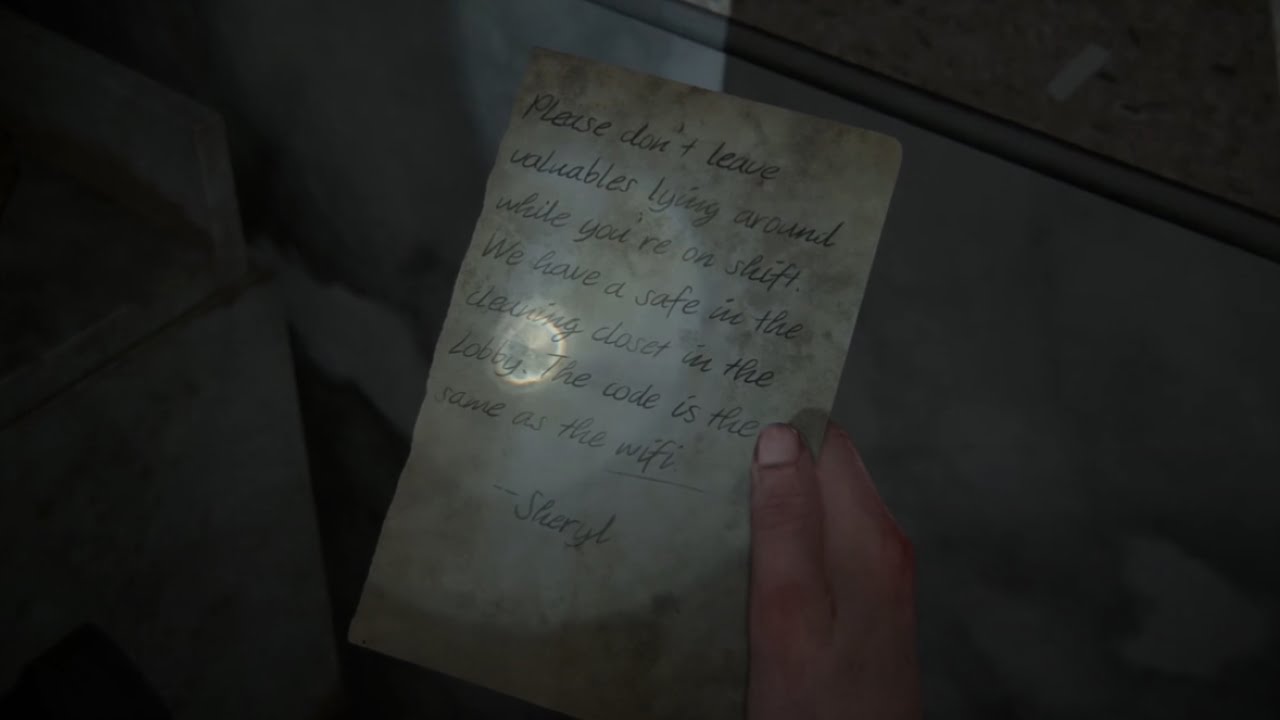 The Last of Us Part II hotel gym safe code note