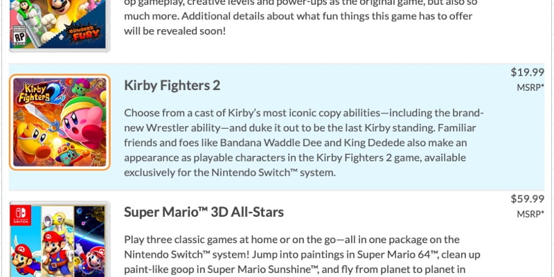 Kirby Fighters 2 - Nintendo Switch listing