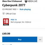 Xbox Store Cyberpunk 2077 warning